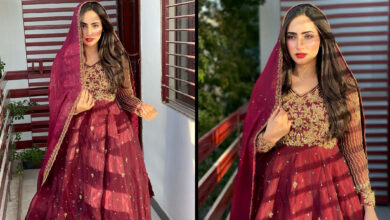 In a bright red gown, Inaya Khan dazzles.