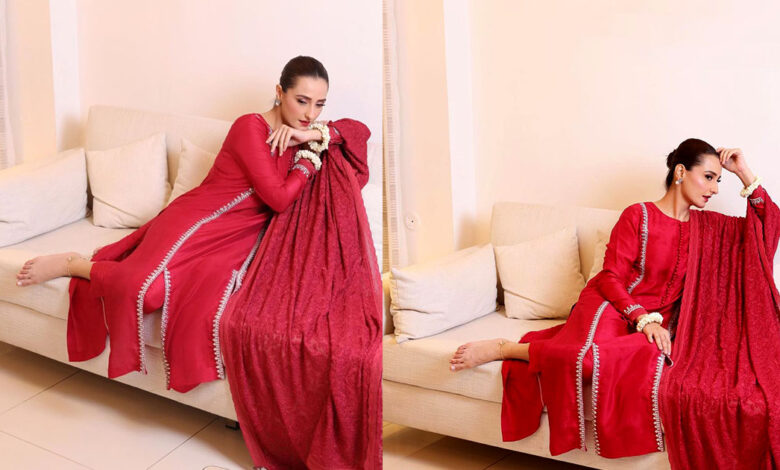 Momal Sheikh Stuns in Red Attire: Shares Photos on Social Media