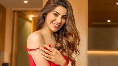 Nikki Tamboli sizzles in a red deep-neck bodycon outfit