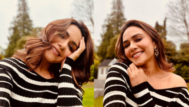 Amruta Khanvilkar Stuns in Chic Black and White Outfit