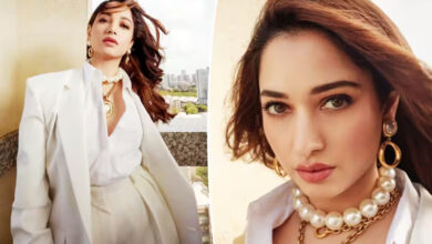 Stylish and Sophisticated: Tamannaah Bhatia Shines in a Beige Pantsuit