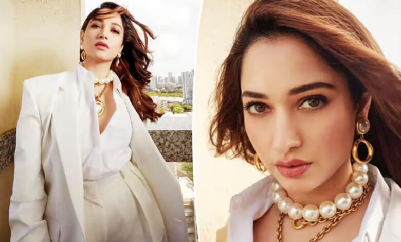 Stylish and Sophisticated: Tamannaah Bhatia Shines in a Beige Pantsuit