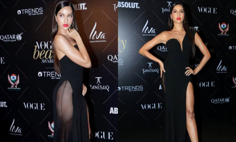 Nora Fatehi mesmerizes in an elegant black backless gown